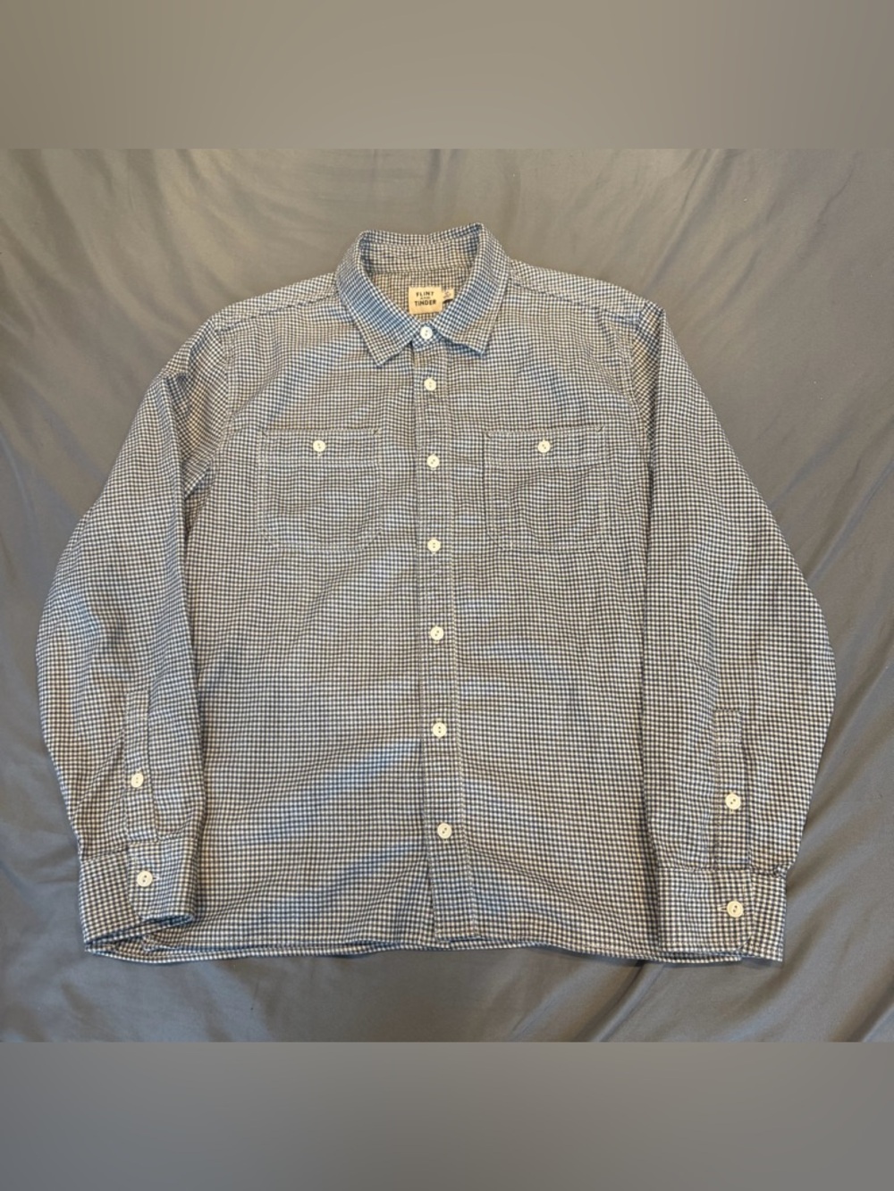 Flint And Tinder Shirt Mens Medium White Blue  Cotton Button Up gingham